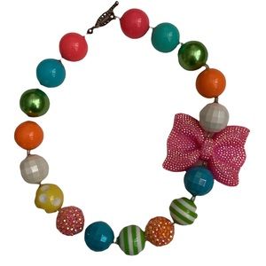 Sparkly Pink Bow Chunky Bubblegum Beaded Necklace